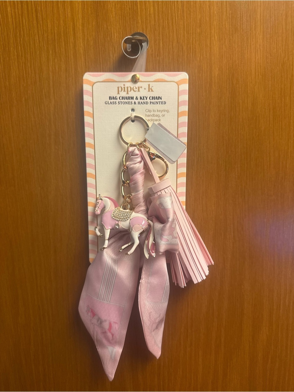 Piper k Pink Horse Bag Charm Keychain Scarf Tassel Gold equestrian western farm